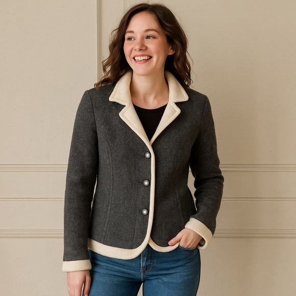 Witteveen Charcoal & Cream Trim Wool-Blend Jacket S - Picture 1 of 15